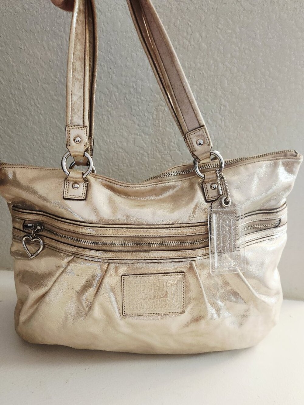 Coach Poppy Pearl Iridescent Leather Handbag Tote Purse